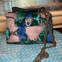 Faux Snake skin colorful miniature purse with gold chain strap - $16.66