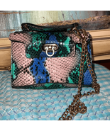 Faux Snake skin colorful miniature purse with gold chain strap - $16.66