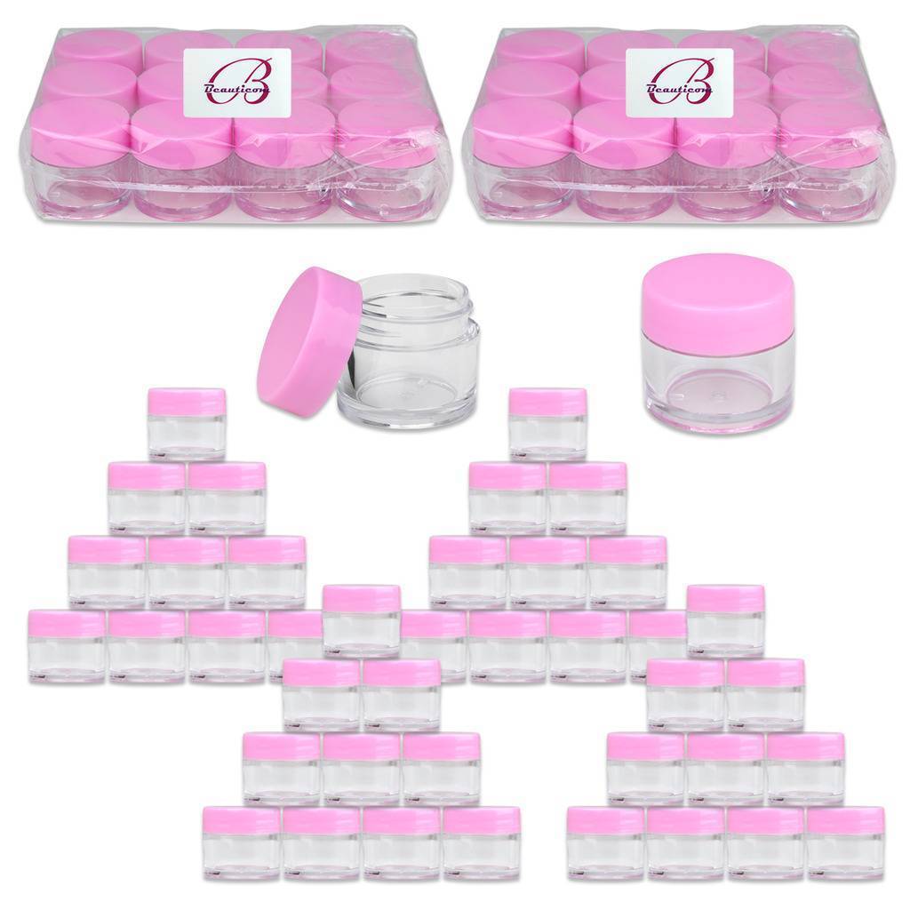 Primary image for Beauticom (60 Pcs) 7G/7Ml Clear Plastic Refillable Jars With Pink Lids