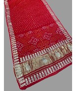 Gota Patti Gajji Silk Bandhani Saree,Viscose Georgette Saree With Gotapa... - $150.00