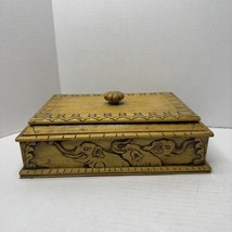 Vintage Hand Carved Elephant Wood Box Velvet Lined People’s Republic Of China - $31.56