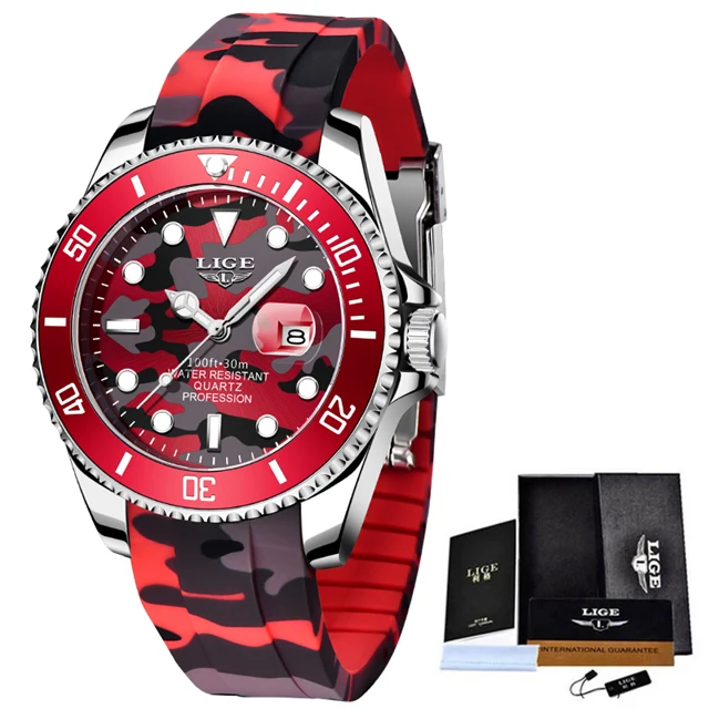 LIGE New Fashion Mens    Wrist Watch Man  Red  Watch for Men Reloj Hombre - £81.47 GBP