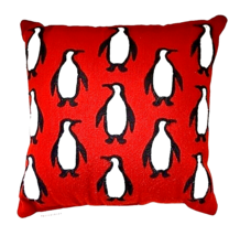 Pottery Barn Penguins Pillow 15x15&quot; Embroidered Christmas Holiday Square... - $21.49