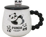 Ceramic Cute Lucky Panda Bear Cartoon With Lid And Panda Head Spoon Mug Cup - $17.99