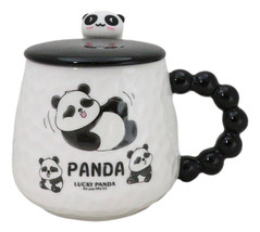 Ceramic Cute Lucky Panda Bear Cartoon With Lid And Panda Head Spoon Mug Cup - £14.22 GBP