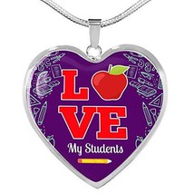 Love My Students Teacher Necklace Engraved Stainless Steel Heart Pendant 18-22&quot; - £47.44 GBP