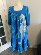 RAMONA RULL Vintage Mid-Century Blue Kaftan Batik Dress 3/4 Sleeve Seahorse NWTs - £157.34 GBP