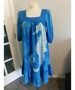 RAMONA RULL Vintage Mid-Century Blue Kaftan Batik Dress 3/4 Sleeve Seaho... - £157.99 GBP