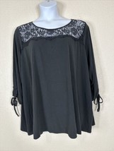 NWT Avenue Womens Plus Size 26/28 (3X) Black Lace Trim Knit Top 3/4 Tie Sleeve - £17.34 GBP