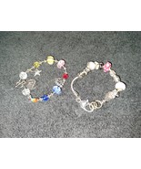 Set Of 2 8&quot; Bracelets Glass Beads And Silver Tone Charms - $9.49