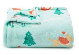 The Big One Oversized Supersoft Plush Throw Blanket Winter Dogs Pines Blue 5&#39;x6&#39; - £24.46 GBP