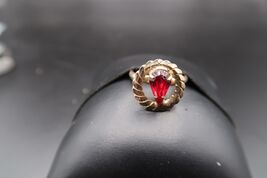 Vtg Gold Tone Adjustable Ring Pear Shape Prong Set Deep Red Rhinestone - $14.99