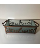 Partylite Copper Color Base and Frosted Glass Tray Flowers Butterfly Dra... - $17.64