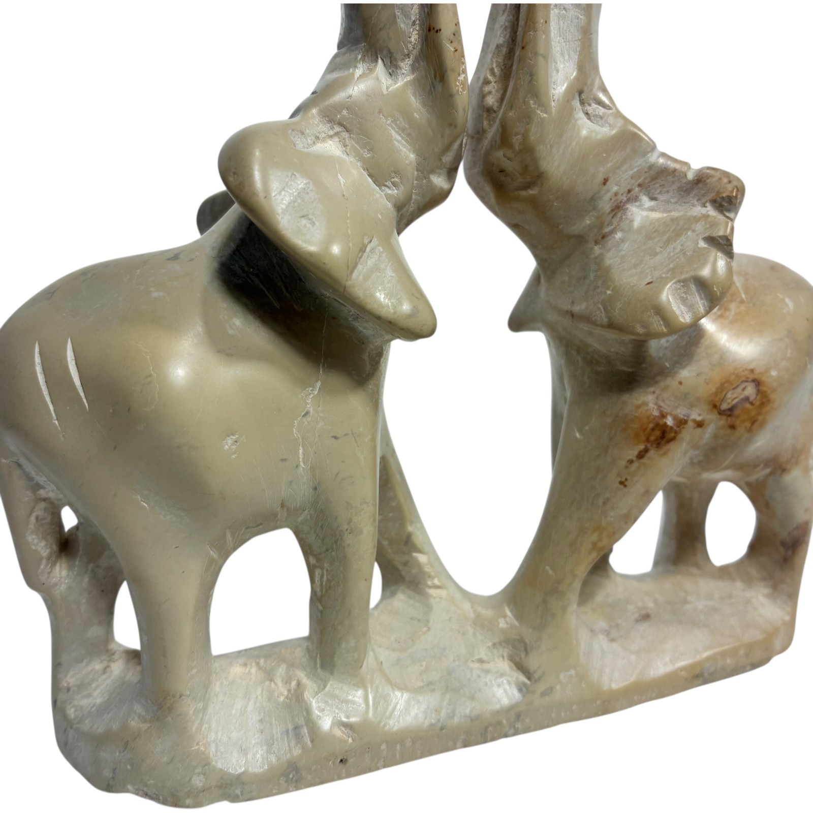 kissing elephants hand carved from ivory colored soapstone by craftsman of kenya Item image 4