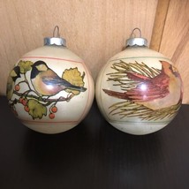 Vintage Cardinal Chickadee Glass Ball Ornament 1976 Christmas Birds Hall... - £10.34 GBP