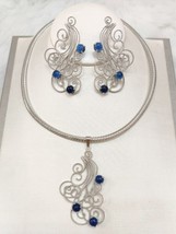 Dubai Luxury Jewelry Set For Women Trendy Bule Crystal Gold Color Necklace Earri - £30.03 GBP