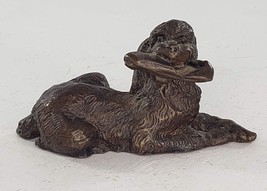 Vintage Bronze Cat Poodle Shoe In Mouth Miniature Figurine - $18.69