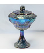 Indiana Glassware Beautiful Blue Grape Carnival Glass Footed Compote w/ Lid - $68.59