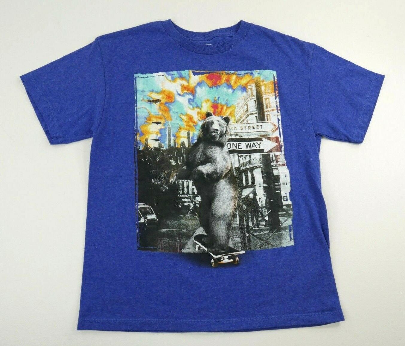 Primary image for Epic Threads Blue Short Sleeve T Shirt Bear Skateboarding in the City Wm Medium