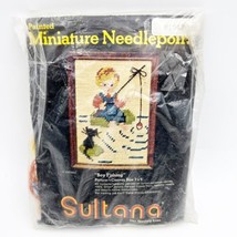 VTG SULTANA Cross-Stitch Painted Needlepoint Miniature Boy Fishing 81042 - $19.99