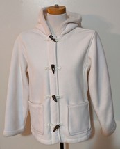 Lands End Womens White Sherpa Fleece Lined Hooded Coat Toggle Buttons Zi... - £19.35 GBP