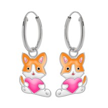 Fox Holding Heart 925 Silver Hoop Earrings - £13.23 GBP
