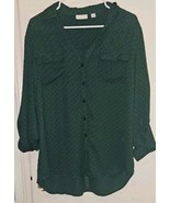 Woman&#39;s New York &amp; Company Green Blouse XL Black Dots Polyester  - £15.56 GBP