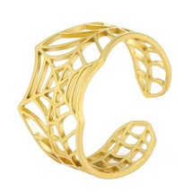 Gothic Spider Web Ring Womens Gold Stainless Steel Cybergoth Tarantula Band - £13.54 GBP