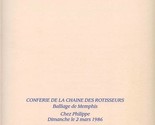 Conferie de la Chaine des Rotisseurs Memphis Menu 1986 Chez Philippe Pea... - $31.60