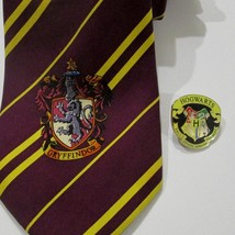Harry Potter Hogwarts Gryffindor Tie &amp; Enamel Tack Pin Lot HP Fan Cosplay - £17.35 GBP