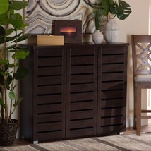 Baxton Studio Adalwin 3 Door Shoe Cabinet in Dark Brown - $217.79