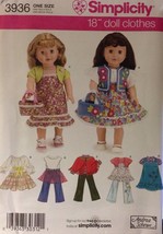3936 Simplicity 18&quot; Doll Sewing Pattern American Girl Dress Pants Top  - £5.87 GBP