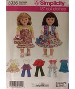 3936 Simplicity 18&quot; Doll Sewing Pattern American Girl Dress Pants Top  - €6,48 EUR