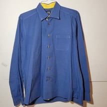 Men&#39;s Ike Behar button up 100% Cotton dress shirt blue and yellow Size L - £19.26 GBP