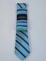 Men's  Nautica Tie and Hankie Set Woven Silky Feel #Nautica-7 Green Blue image 3