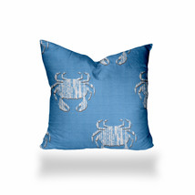 17&quot; X 17&quot; Blue And White Crab Enveloped Coastal Throw Indoor Outdoor Pillow - £66.02 GBP