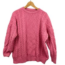 Pink Chunky Cable Knit Sweater Twisted Pullover Womens Large Oversized - $22.49