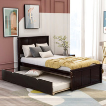 Platform Bed with Twin Size Trundle, Twin Size Frame, Espresso - £225.96 GBP