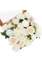 Whonline 21pcs Artificial White Flowers Combo Fake Roses Dahlia Flowers with... - £19.08 GBP