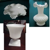 Fenton Large Ruffled Hobnail White Milk Glass Vase, E. O. Brody - Mj-43 ... - $24.75+