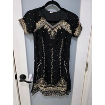 Vintage Black Beaded Dress 30 India Handmade Embroidered Party Dress - $40.00
