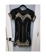 Vintage Black Beaded Dress 30 India Handmade Embroidered Party Dress - $730.59 MXN