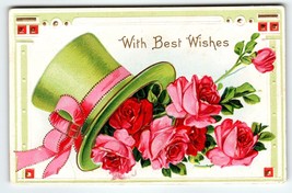St Patrick&#39;s Day Postcard Irish Greetings Best Wishes Green Hat Roses Santway - £11.14 GBP