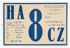 QSL Card HA8CZ Szeged Hungary 1958 - £7.78 GBP