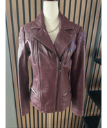 Anne Klein Women's Genuine Real Leather Soft Burgundy Jacket Moto Biker ... - $118.80