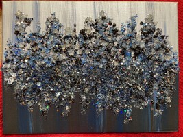 ~Silver and Black~Glitter, Crushed Broken Glass, Canvas Painting Abstrac... - $30.98
