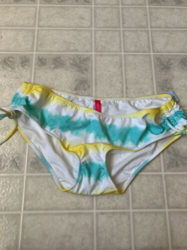 Primary image for Victoria's Secret Bikini Bottom Ruched Side Turquoise Yellow Stripe Size Large
