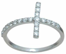 Womens Solid Sterling Silver Cross Style CZ Ring Round Cut 1/10 CT Size 5-9 - £28.71 GBP