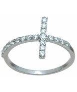 Womens Solid Sterling Silver Cross Style CZ Ring Round Cut 1/10 CT Size 5-9 - £27.83 GBP