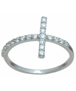 Womens Solid Sterling Silver Cross Style CZ Ring Round Cut 1/10 CT Size 5-9 - $48.72 CAD